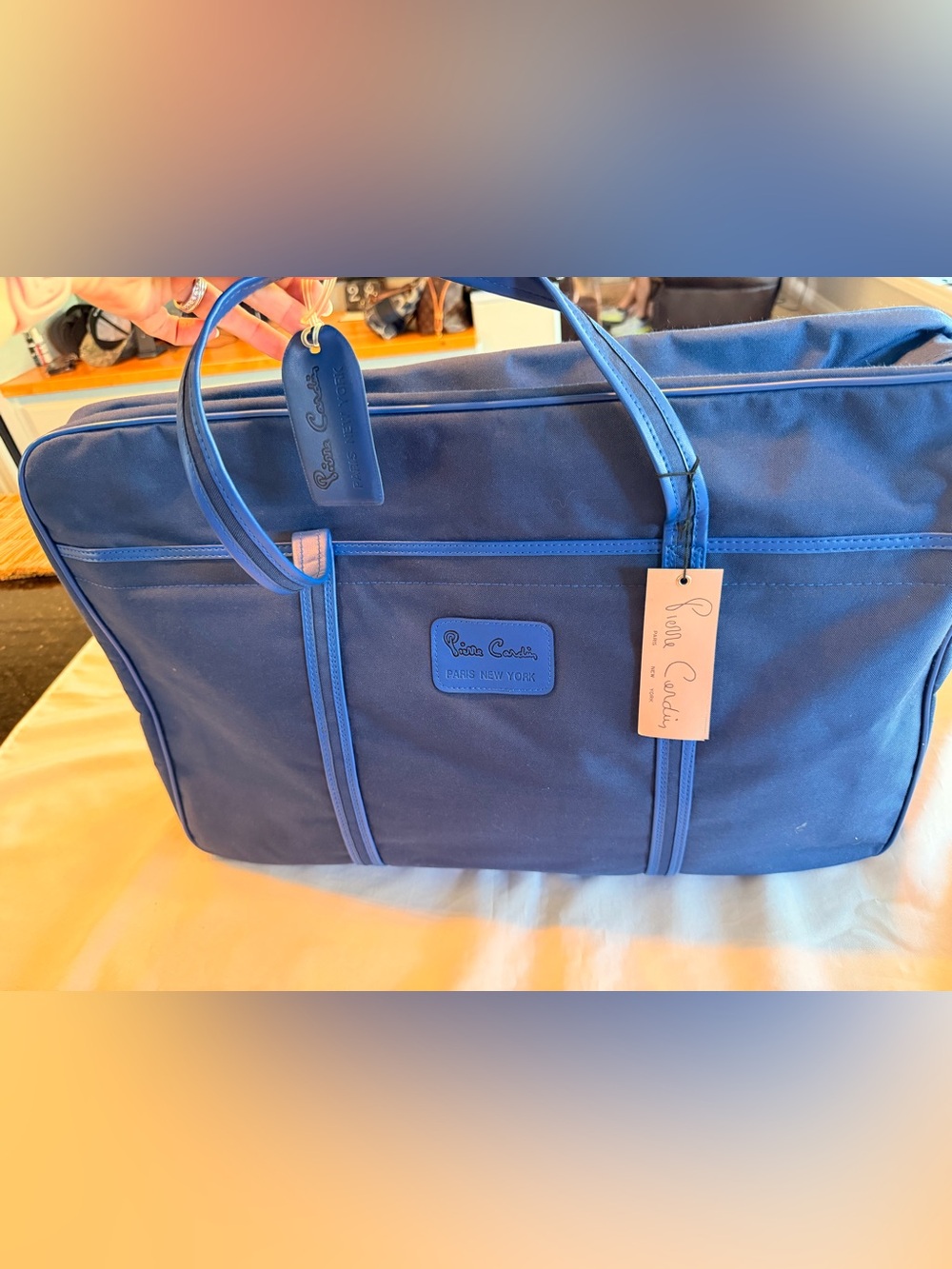 Vintage 1970s RARE NWT Pierre Cardin Large Blue Nylon Luggage Suitcase Bag
